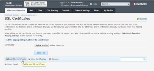 Wählt ihr Add SSL certificate Wählt ihr Add SSL certificate