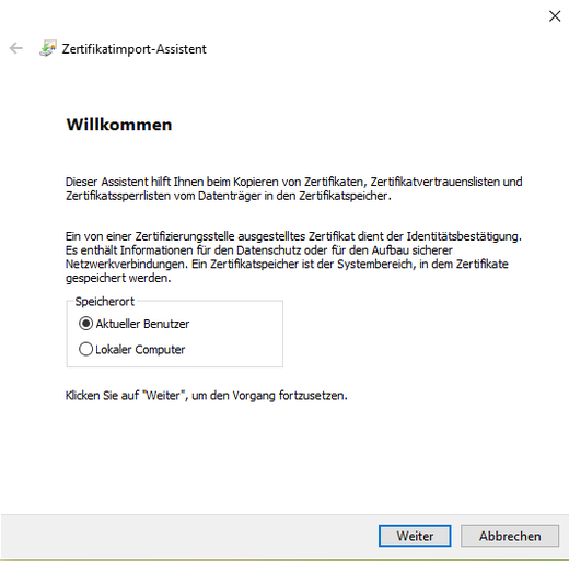 Zertifikatimport-Assistent Zertifikatimport-Assistent